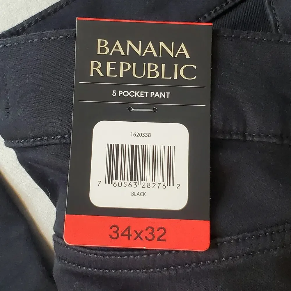Banana Republic Men Size 34x32 NWT 5 Pocket Pant Slim Fit Stretch Black 1620338